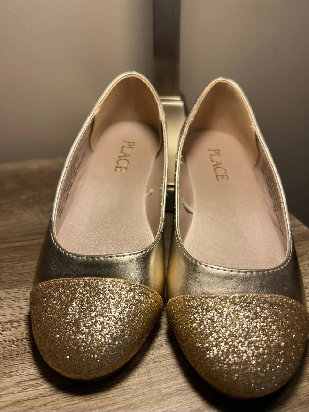 The Children's Place Gold Girls' Glitter-Toe Ballet Flats stock (12)